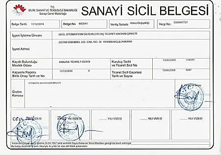 SANAYİ SİCİL BELGESİ